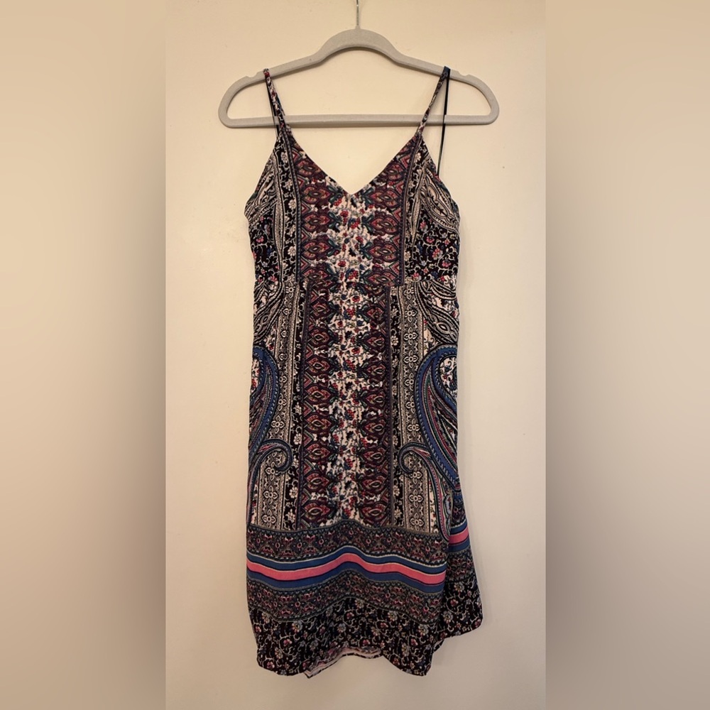 Angie Blue and Red Sheath Midi Dress Sleeveless V-Neck